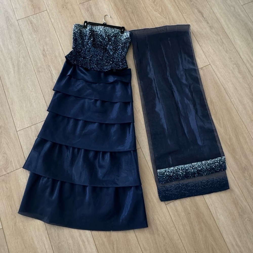 JOVANI Navy Strapless Gown